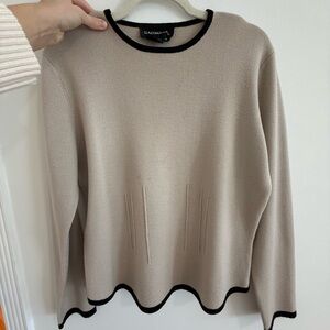 100% MERINO WOOL Sadimara Beige Sweater with Black Accents